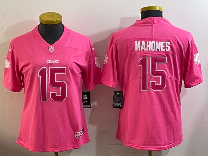 Youth Kansas City Chiefs #15 Mahomes Pink 2024 Nike Limited NFL Jersey style 1->women nfl jersey->Women Jersey